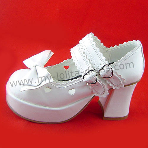 Black Top Bow Lolita Shoes White Trim