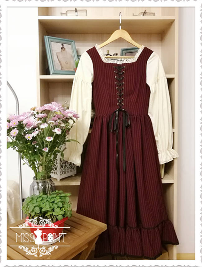 Alpine Maiden~ Vintage Stripe OP Dress -Pre-order