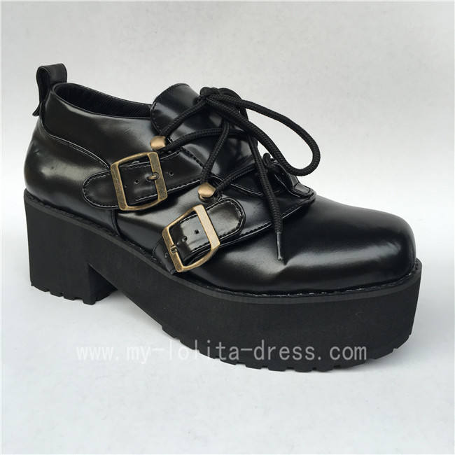 Gothic Black Matte Lolita High Platform Shoes