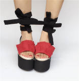Unique Red with Black Velvet Lolita Sandals