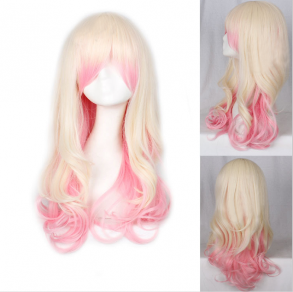 Light Goldenrod Yellow Pink Beautiful Curls Lolita Wig off