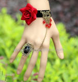 Black Velvet Belt Red Rose Vintage Pendant Lolita Bracelet-OUT