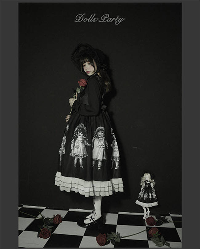 Antique Paper Doll~ Black Lolita JSK Dress -Ready Made
