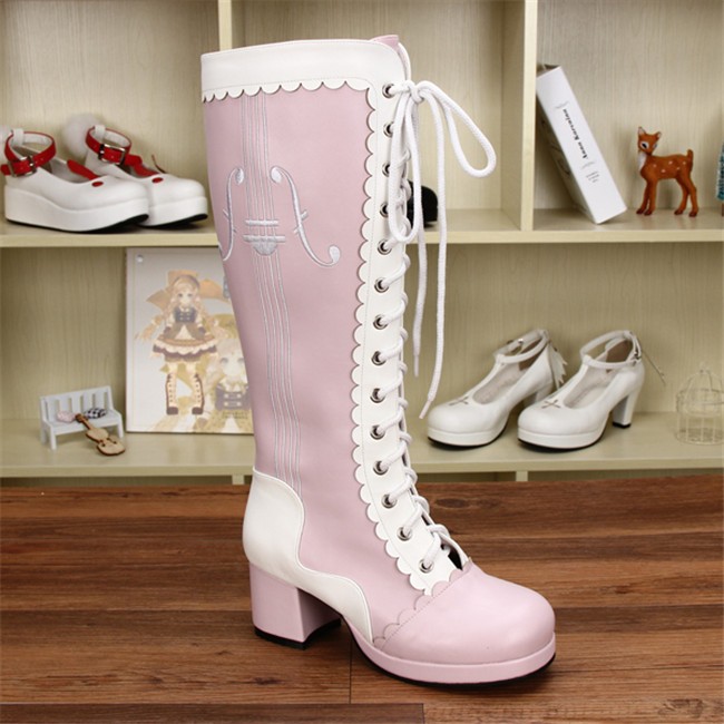 Angelic Imprint- Punk Style Lace-up Knee Lolita High Boots Angelic Imprint- Punk Style Lace-up Knee Lolita High Boots