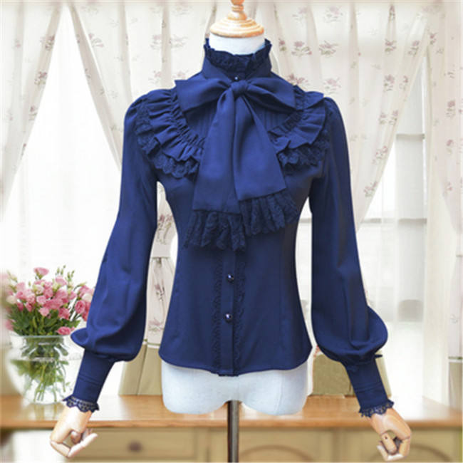 Sweet Chiffon Long Sleeves High Collar Lolita Blouse