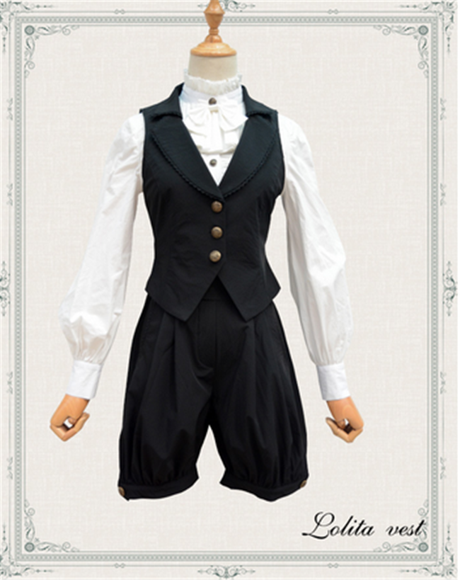Black Vingtage Chiffon Ouji Lolita Vest + Short Pants - In Stock