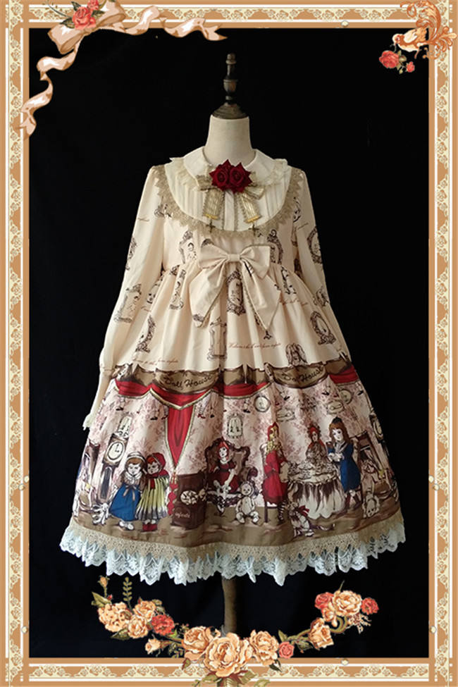 Doll Izutsu~ Classic Lolita Long Sleeves OP Dress-Ready Made