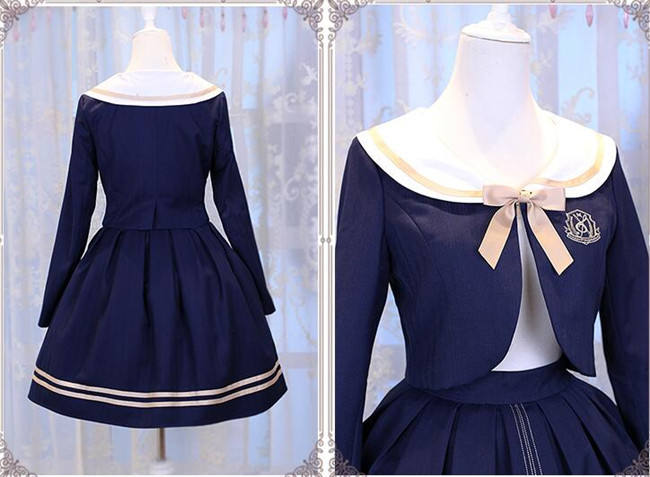 Magic Music School~ College Style Bass Embroidery Lolita Coat + Skirt Set