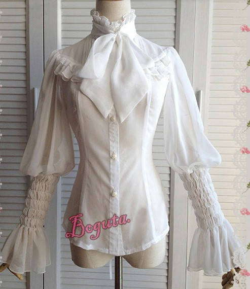 Boguta Half Transparent Puffy Sleeves Bow Lolita Blouse