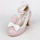 Angelic Imprint- Sweet Lolita Square Heels Shoes with Detachable Bow & Ears Out