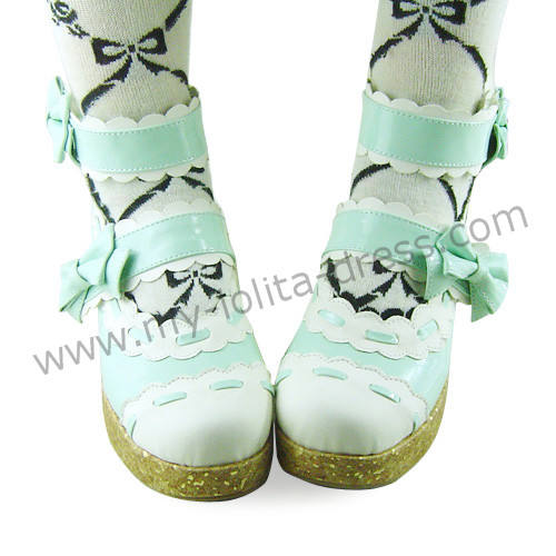 Mint White Bows Fairytale Shoes