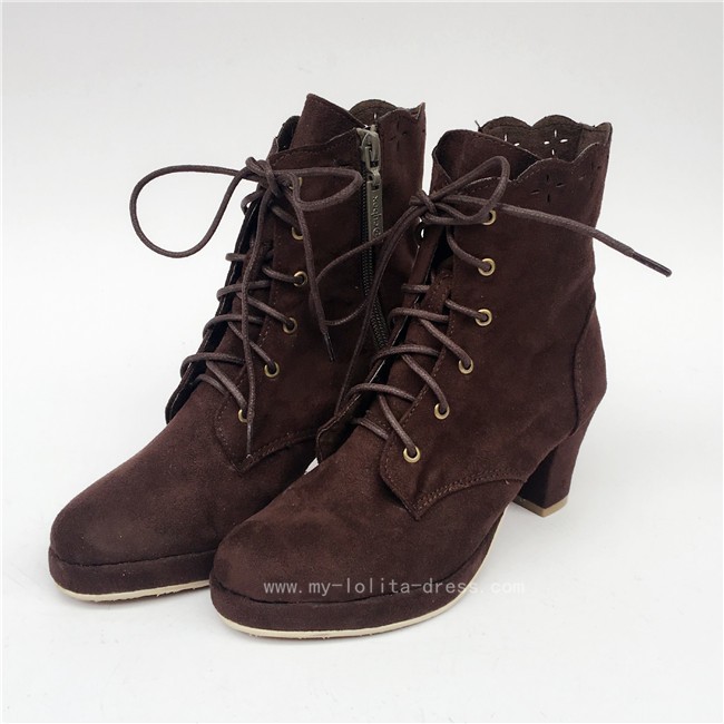 Coffee Velvet Lolita Boots for Woman $64.99-Footwear