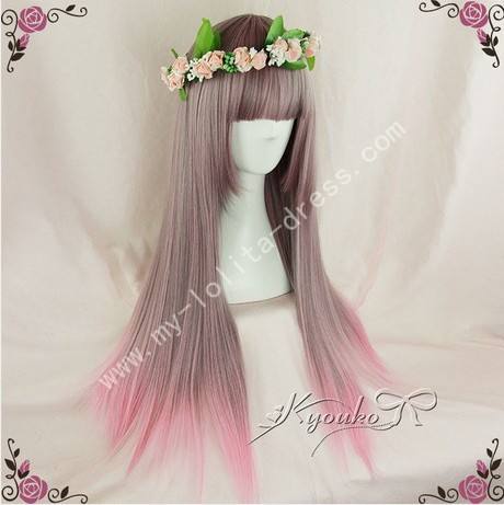 Light Brown Pink Straight Lolita Wig 70cm long