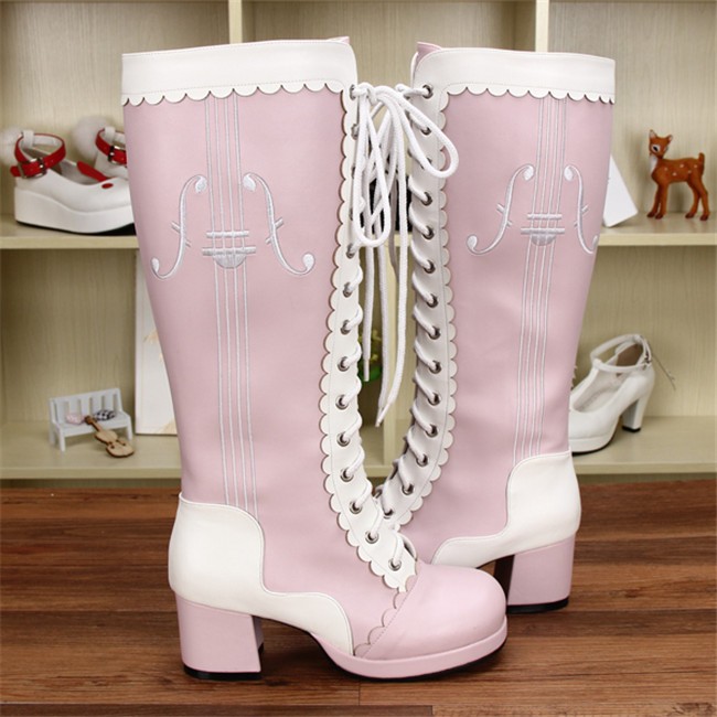 Angelic Imprint- Punk Style Lace-up Knee Lolita High Boots
