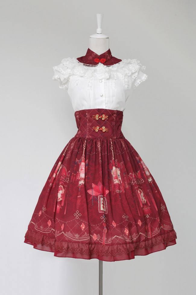 Neverland ~Chinese Palace Lanterns~ High Waist Skirt -Dark Blue M- IN STOCK