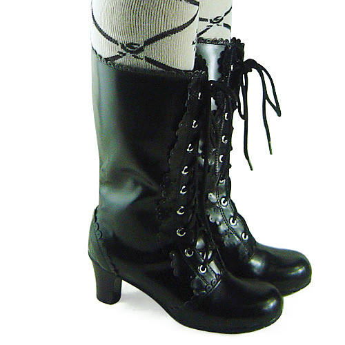 Black Short Shaft Fur Lolita Boots