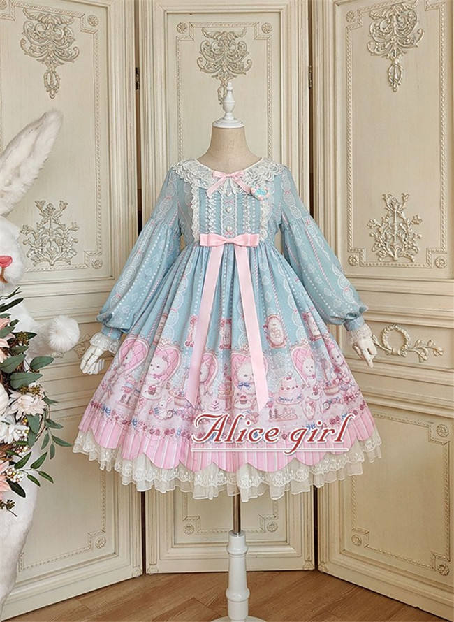 Alice Girl ~The Kitty's Tea Party Sweet Lolita OP/Salopette -Pre-order Pink Size S - In Stock