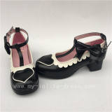 White Black Heart Side Bow Lolita Shoes