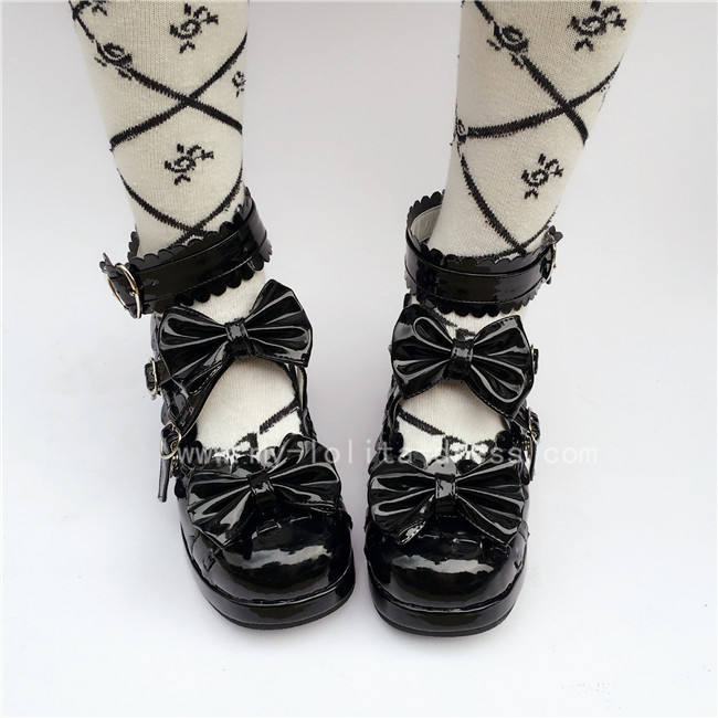 Sweet Black White Lolita Square Heels Shoes