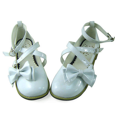 White Shiny Low Heels Lolita Shoes
