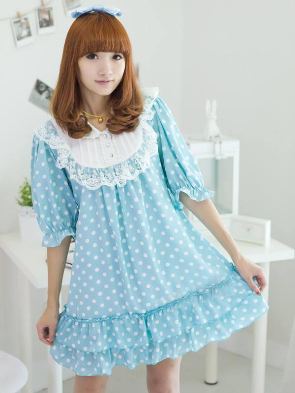kawaii blue dress Yami Kawaii Blue White Dress with Sailor Collar Cross Spiderweb Print –  Honey Wardrobe main image 0