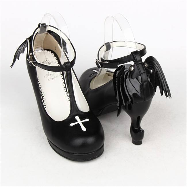 Angelic Imprint- Elegant T-shaped Straps Lolita Heels Shoes with Angel Wings