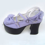 Purple Double Straps Bow Lolita Shoes