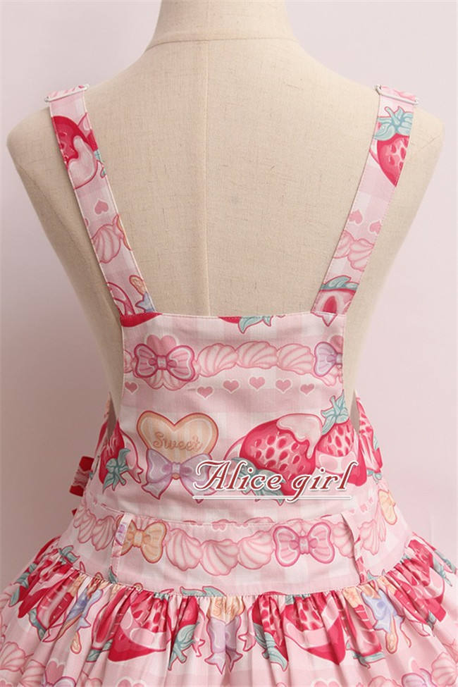 Alice Girl ~Strawberry With Cream~ Sweet Lolita Salopette + Badage -Pre-order