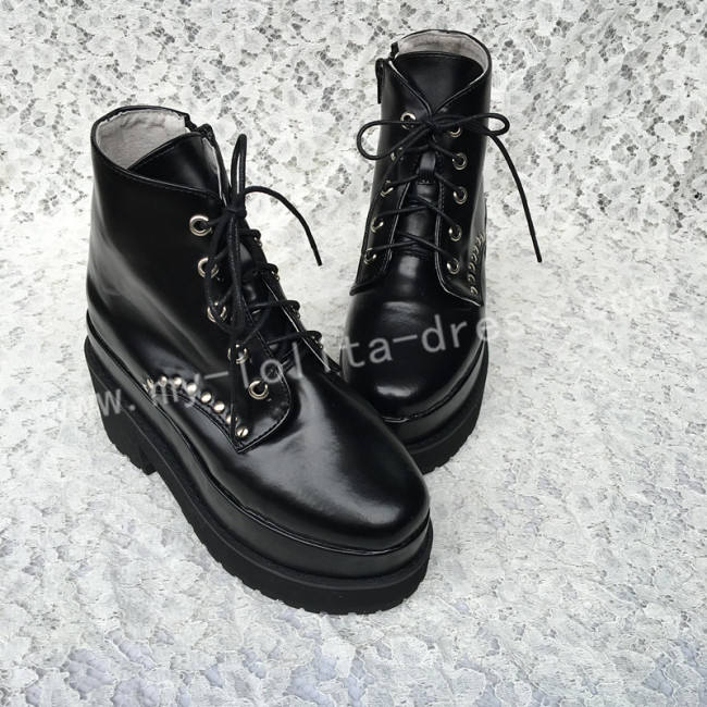 Gothic Matte Black Lolita Heels Shoes