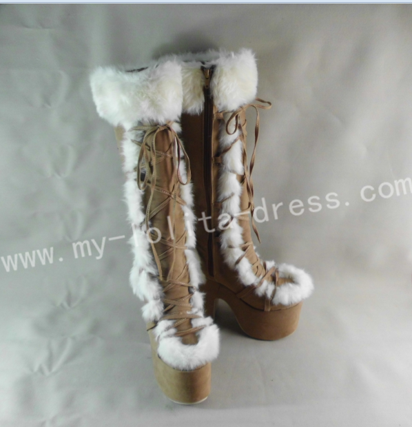 Brown boots with white fur hotsell