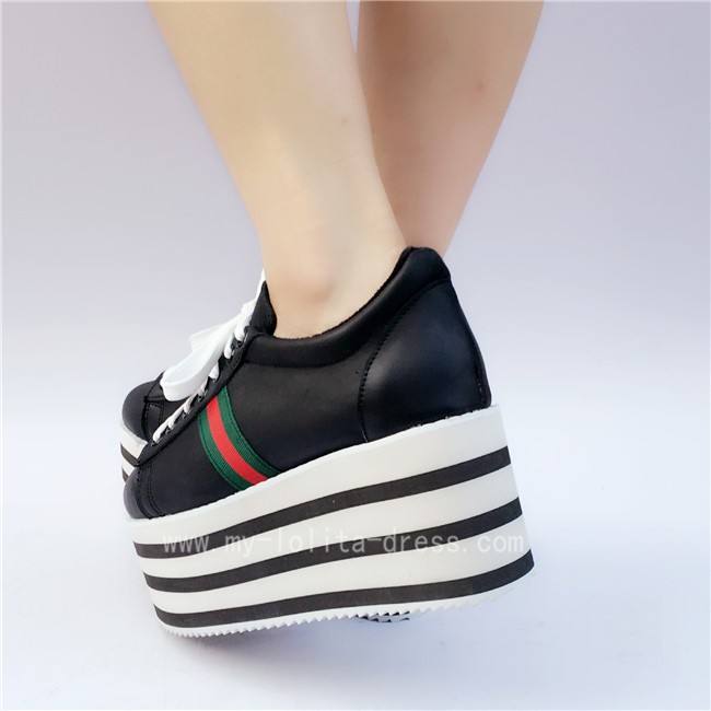 Black with White Lolita High Platform Shoes