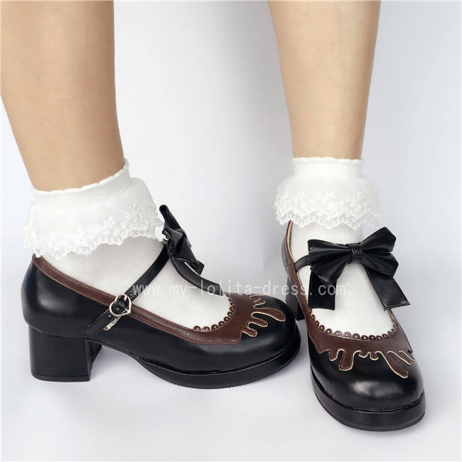 Sweet Black With Coffee Lolita Heels Shoes