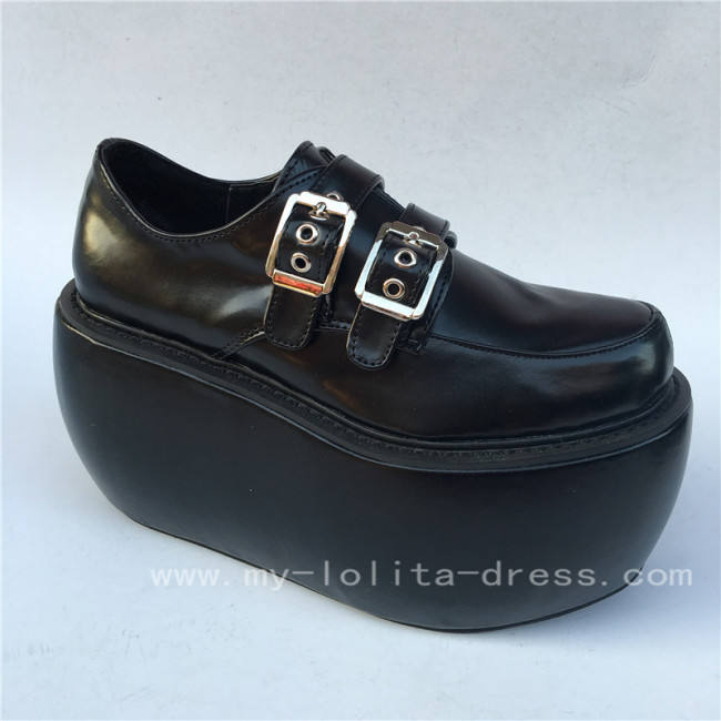 Black Matte Lolita High Platform Shoes with Buckles