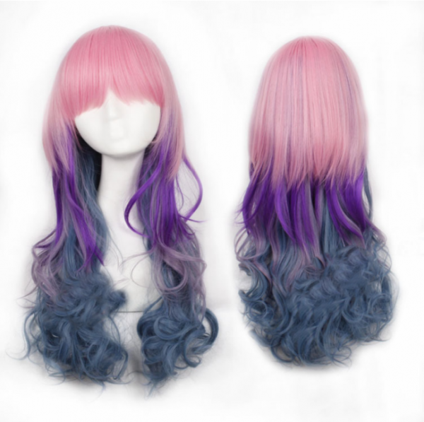 Pink Purple State Grey Curls Sweet Lolita Wig off