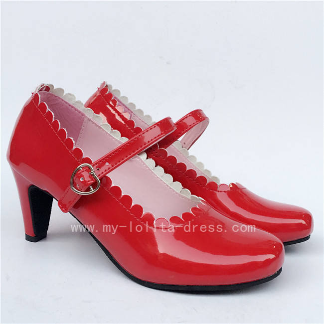Wine Glossy Lolita Heels Shoes