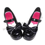 Black Shiny PU Bow Hearts Lolita Shoes