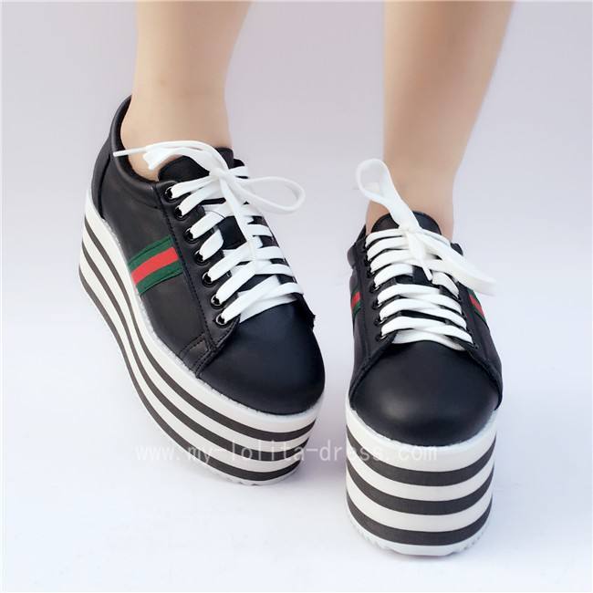 Black with White Lolita High Platform Shoes