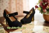 LizLisa Replica Elegent Square Head Lolita High-heeled Shoes with Ruffles