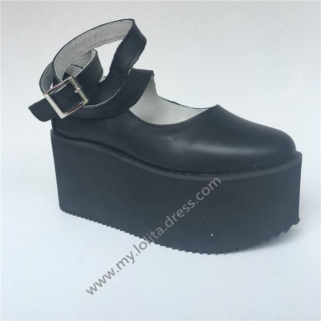 High Platfrom Black Lolita Cowhide Shoes