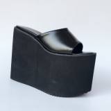 Gothic Black High Platform Lolita Sandals - Normal and Fuzzy 2 Versions
