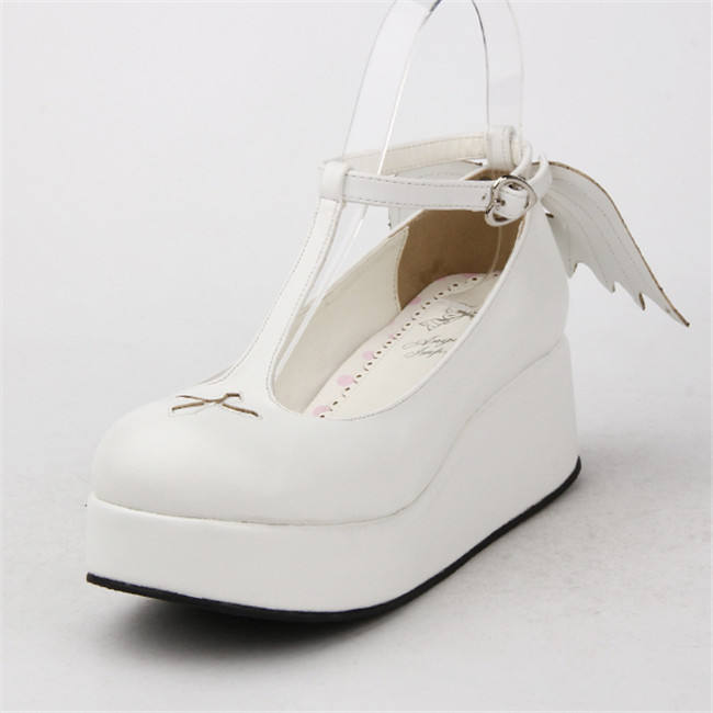 Angelic Imprint- Sweet T-shaped Straps Lolita High Platform Shoes with Detachable Angel Wings