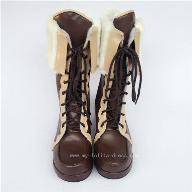 Sweet Pearl Pink Lolita Winter Mid-calf Boots with Beige Lace