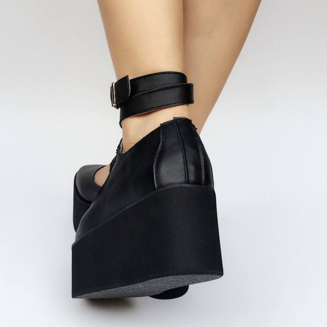 High Platfrom Black Lolita Cowhide Shoes