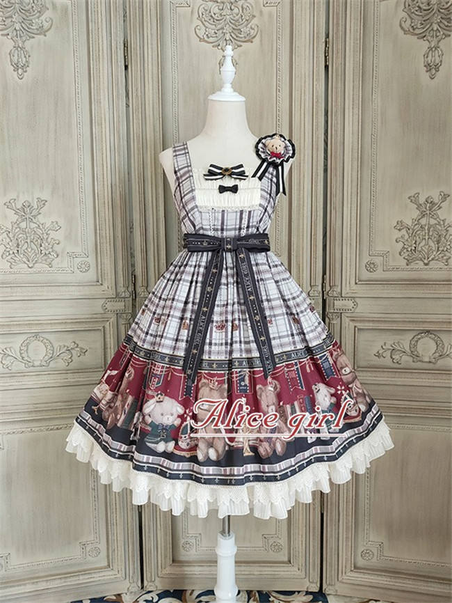Alice Girl ~Gingham Teddy Lolita JSK -Pre-order