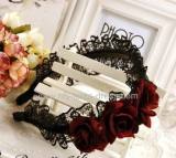 Wine Roses White Lace Lolita Maid Costume Headband-In Stock out