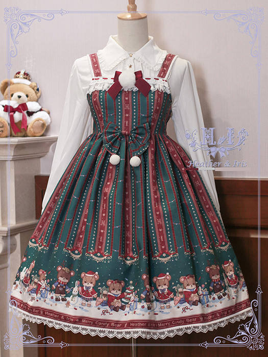 Christmas Marry Candy Bears High Waist Lolita Dress -out