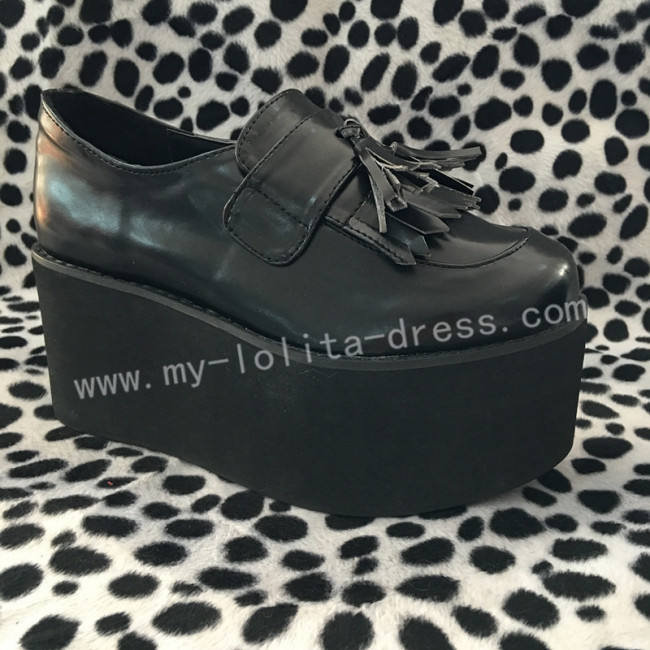 Gothic Matte Black Lolita High Platform Shoes 2 Versions
