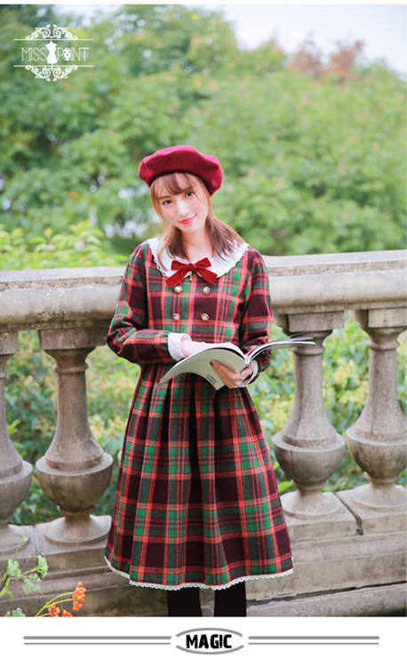 Magic College~ Gingham Lolita Long Sleeves OP -out
