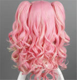 Sweet Pink Cosplay Long Curls Wig with Deatachable Two Ponytails