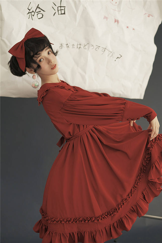 Vintage Unicolor Babydoll Style Peterpan Collar Lolita OP - Ready Made